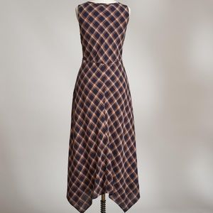 Sundance Navy and Orange Plaid Midi Dress